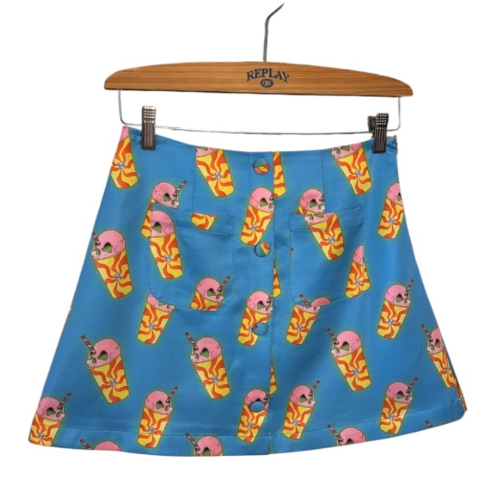 Hayley Elsaesser Blue Milkshake Graphic Print Mini Skirt Size Small